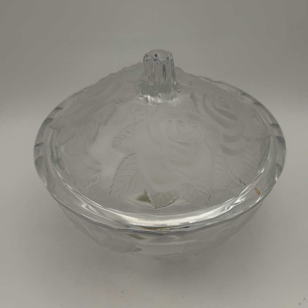 Studio Nova Japan Frosted Glass Rose Covered Candy Dish Shabby Chic Vanity‎ VTG